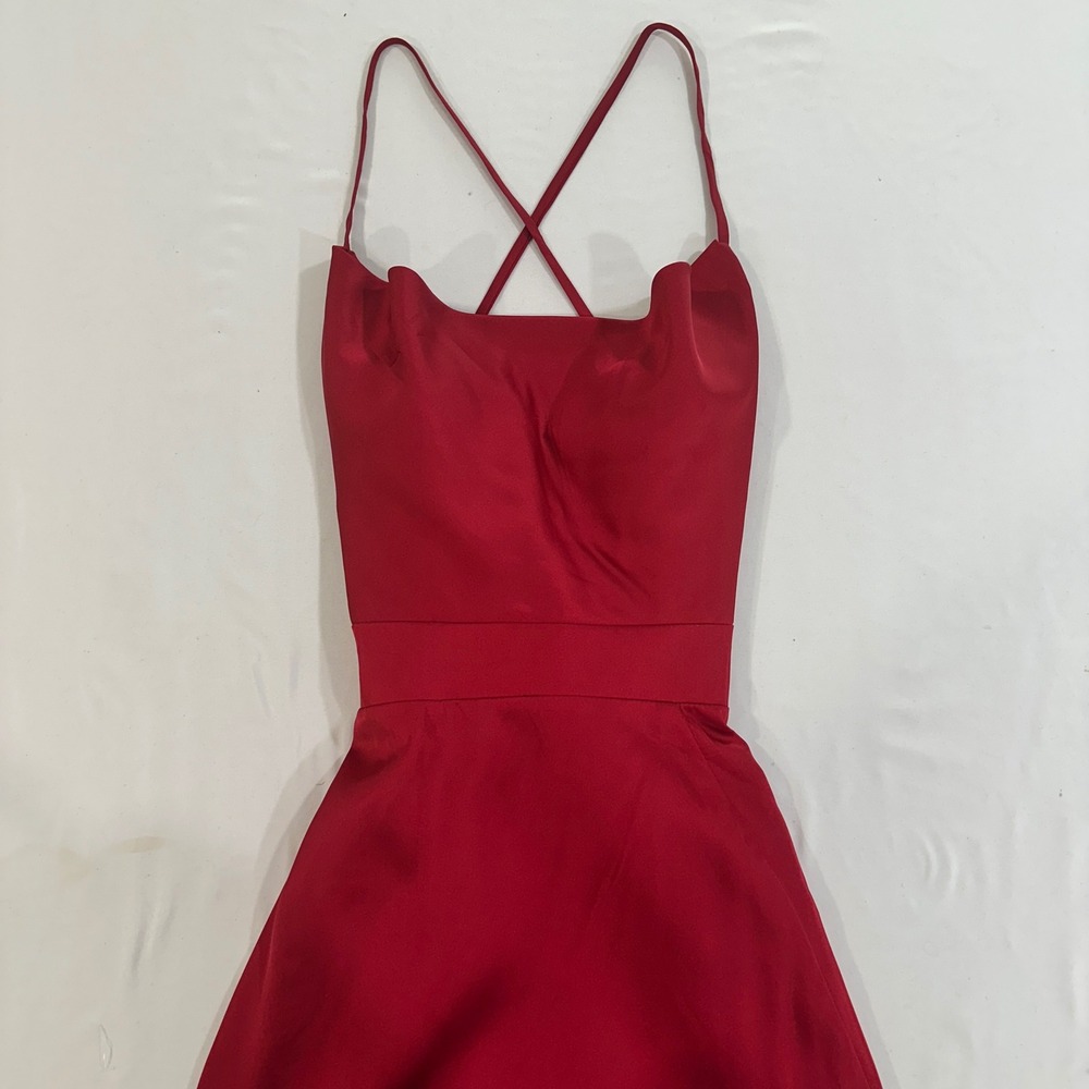 Hebeos Red Satin Formal Gown Lace Up Corset Back Homecoming Dress Women Size 4
